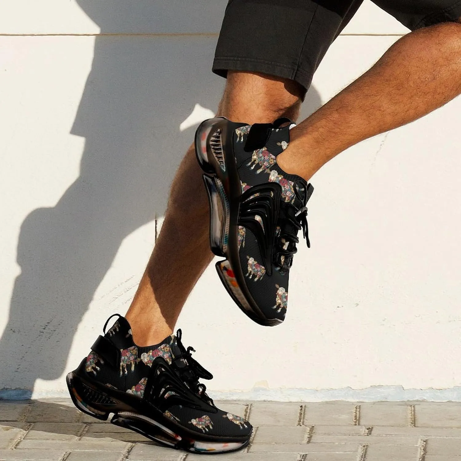 Cow with Flower Pattern Men's Running Shoes Lightweight Walking Shoe Breathable Sneaker