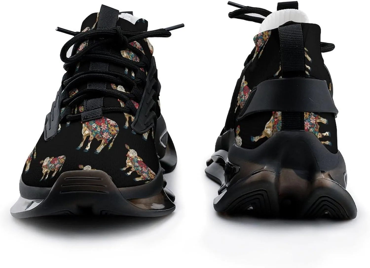Cow with Flower Pattern Men's Running Shoes Lightweight Walking Shoe Breathable Sneaker