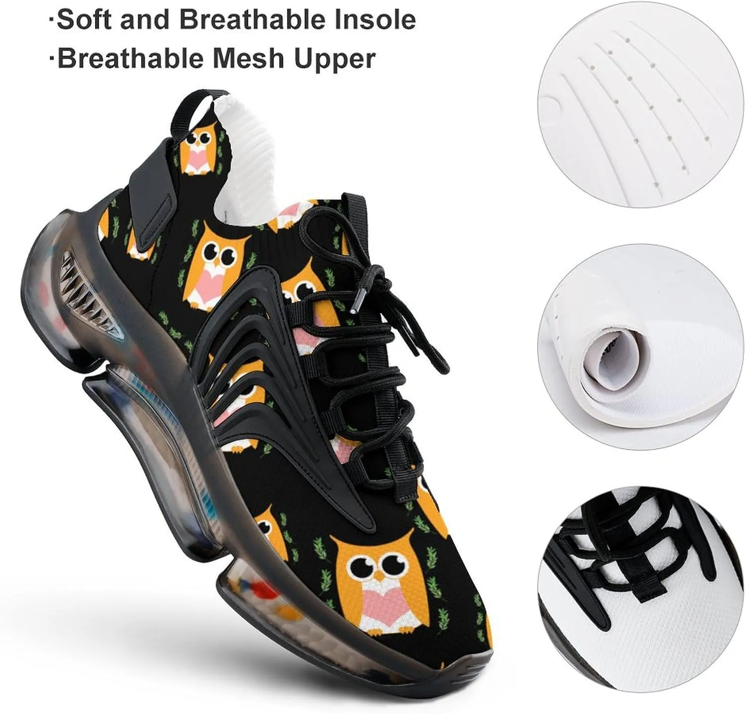 Cute Owl Men's Running Shoes Lightweight Walking Shoe Breathable Sneaker