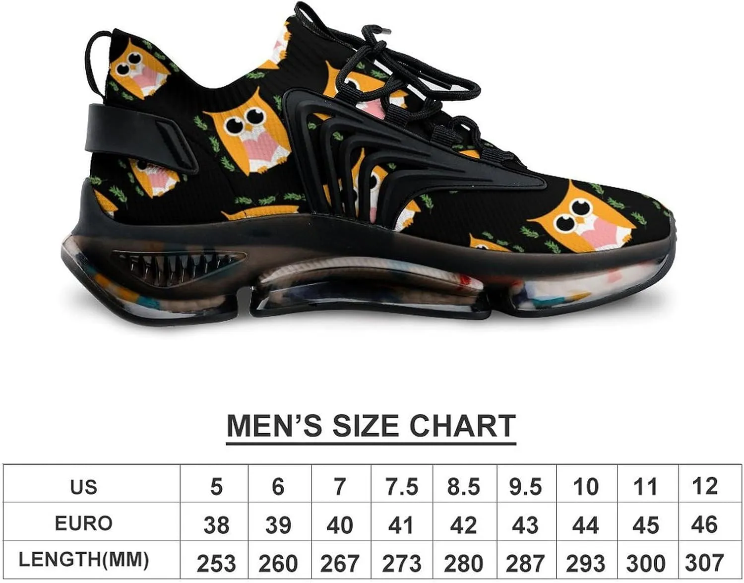 Cute Owl Men's Running Shoes Lightweight Walking Shoe Breathable Sneaker