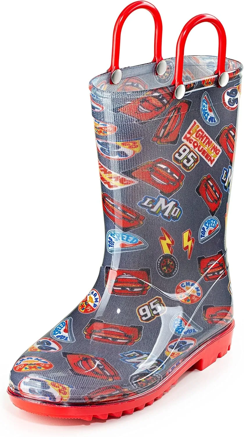 Disney Cars Lightning McQueen PVC Rain Boots for Boys with Easy-On Handles – Toddler & Little Kid Sizes