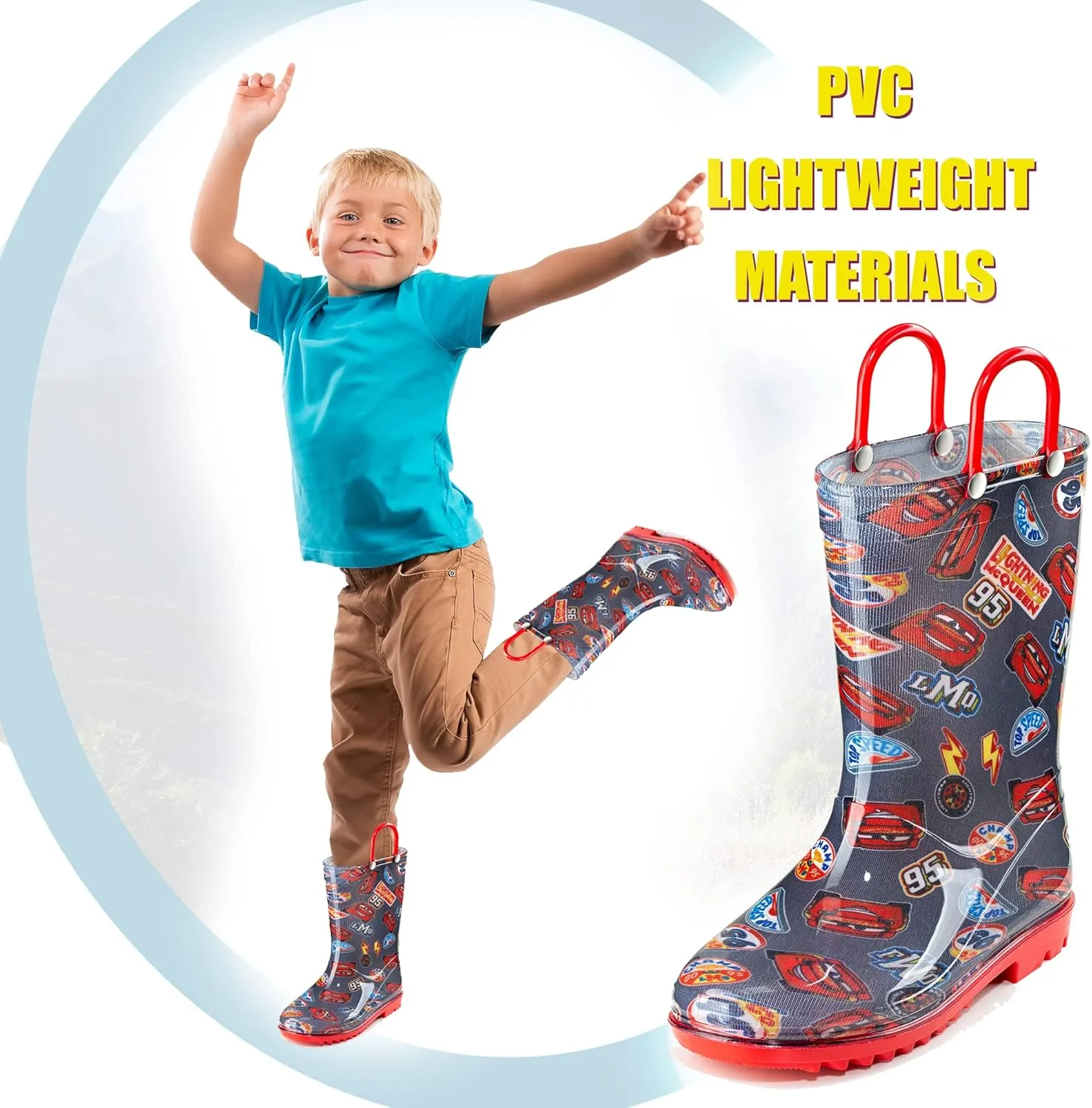 Disney Cars Lightning McQueen PVC Rain Boots for Boys with Easy-On Handles – Toddler & Little Kid Sizes