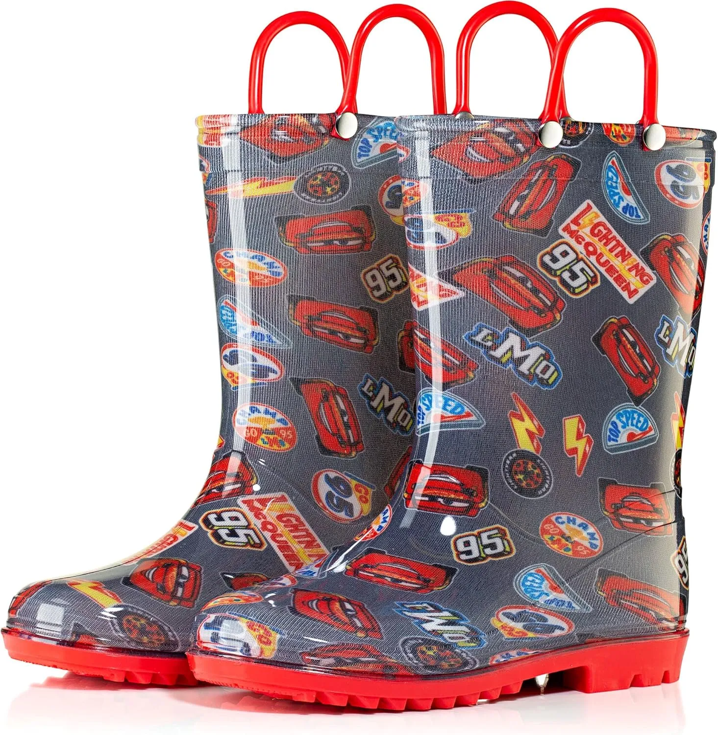 Disney Cars Lightning McQueen PVC Rain Boots for Boys with Easy-On Handles – Toddler & Little Kid Sizes