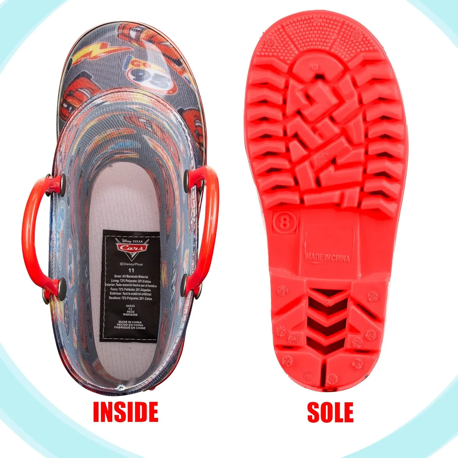 Disney Cars Lightning McQueen PVC Rain Boots for Boys with Easy-On Handles – Toddler & Little Kid Sizes