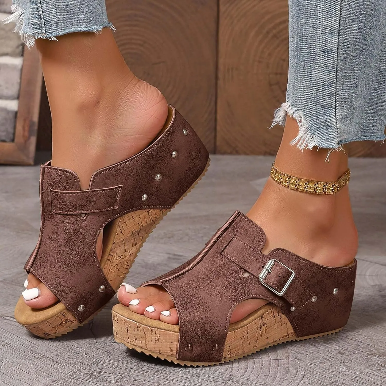Eduavar Sandals for Women 2025 Casual Comfortable Sandals Arch Support Slip-on Fashion Beach Platform Wedge Slide Slipper