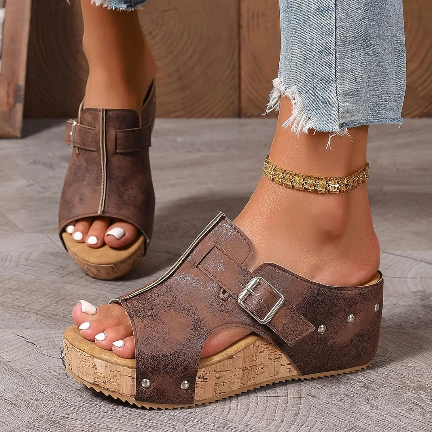 Eduavar Sandals for Women 2025 Casual Comfortable Sandals Arch Support Slip-on Fashion Beach Platform Wedge Slide Slipper