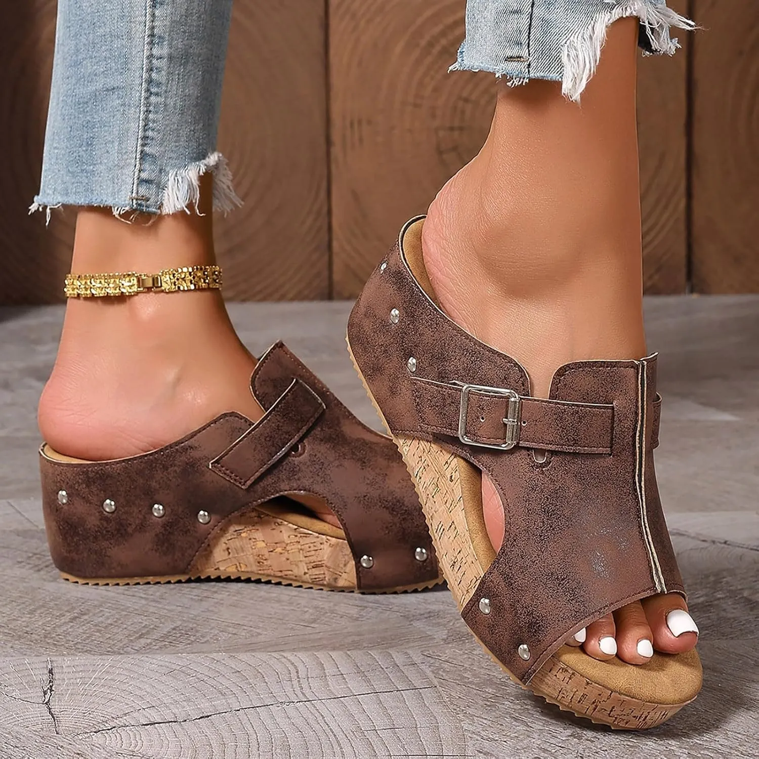 Eduavar Sandals for Women 2025 Casual Comfortable Sandals Arch Support Slip-on Fashion Beach Platform Wedge Slide Slipper