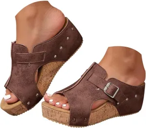 Eduavar Sandals for Women 2025 Casual Comfortable Sandals Arch Support Slip-on Fashion Beach Platform Wedge Slide Slipper