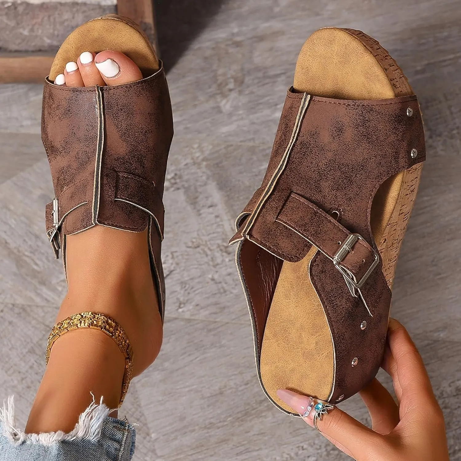 Eduavar Sandals for Women 2025 Casual Comfortable Sandals Arch Support Slip-on Fashion Beach Platform Wedge Slide Slipper