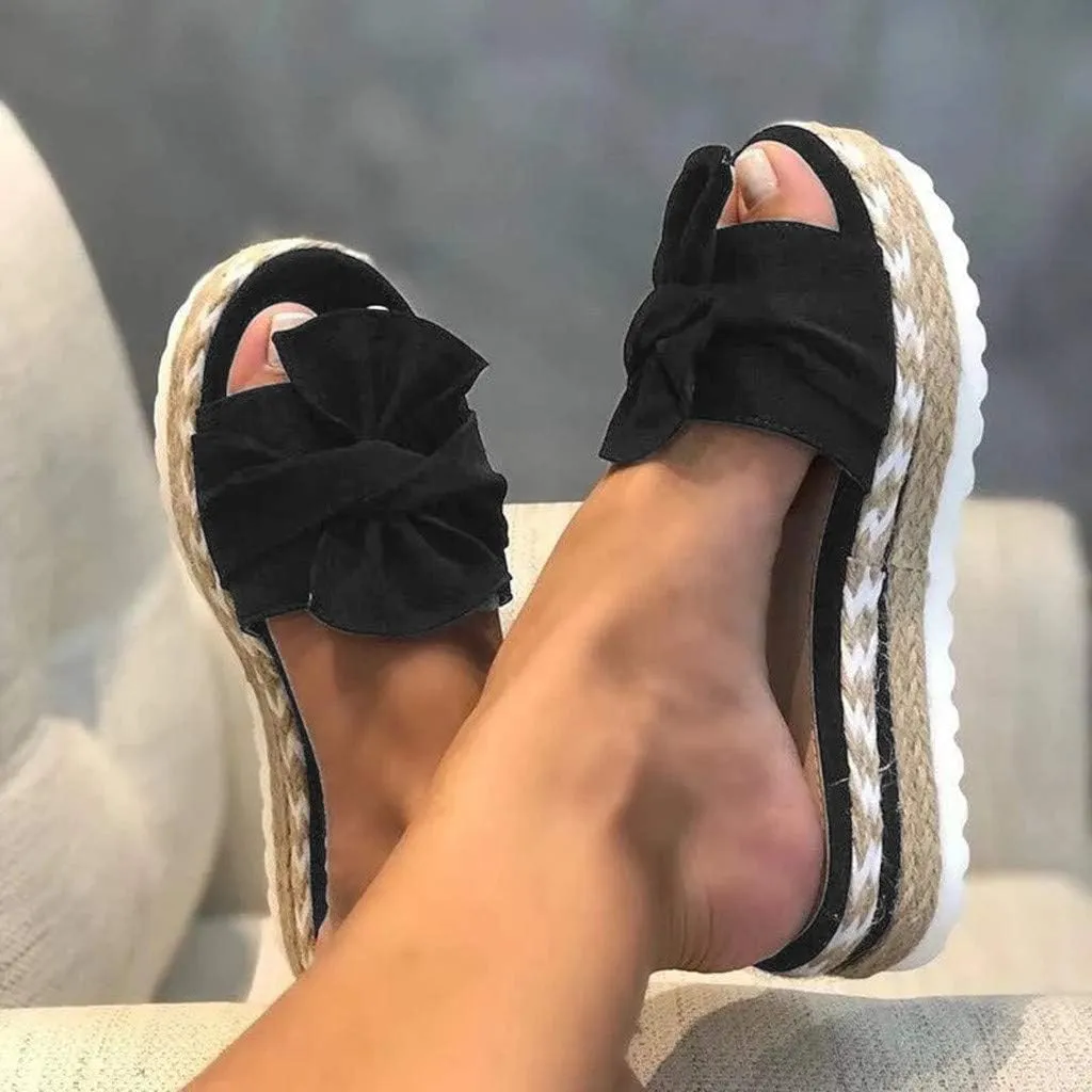 Eduavar Sandals for Women Dressy Summer, Sandals Women Dressy Breathable Open Toe Bow Sandals Women Weave Flat Beach Sandals