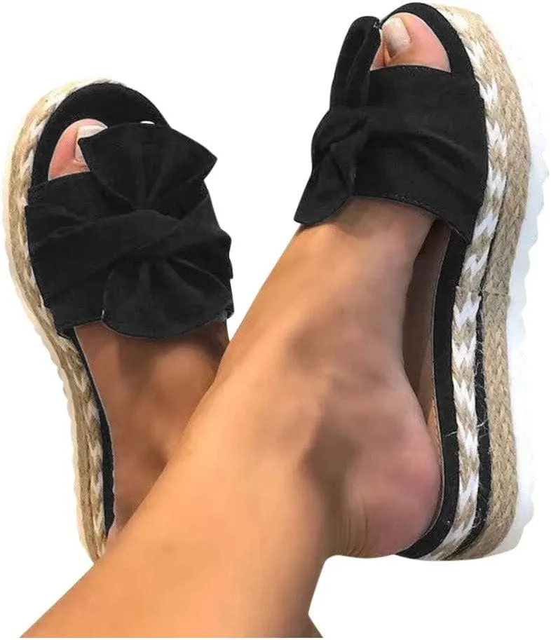 Eduavar Sandals for Women Dressy Summer, Sandals Women Dressy Breathable Open Toe Bow Sandals Women Weave Flat Beach Sandals