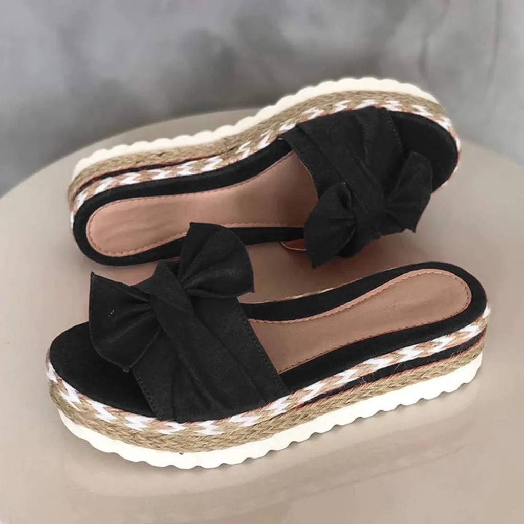 Eduavar Sandals for Women Dressy Summer, Sandals Women Dressy Breathable Open Toe Bow Sandals Women Weave Flat Beach Sandals