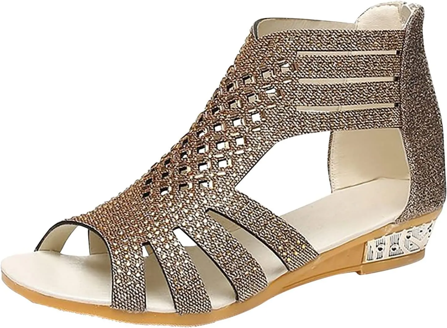 Eduavar Wedge Sandals for Women Sandals Comfortable Sandals Dressy Summer Rhinestone Peep Toe Zip Up Sandals