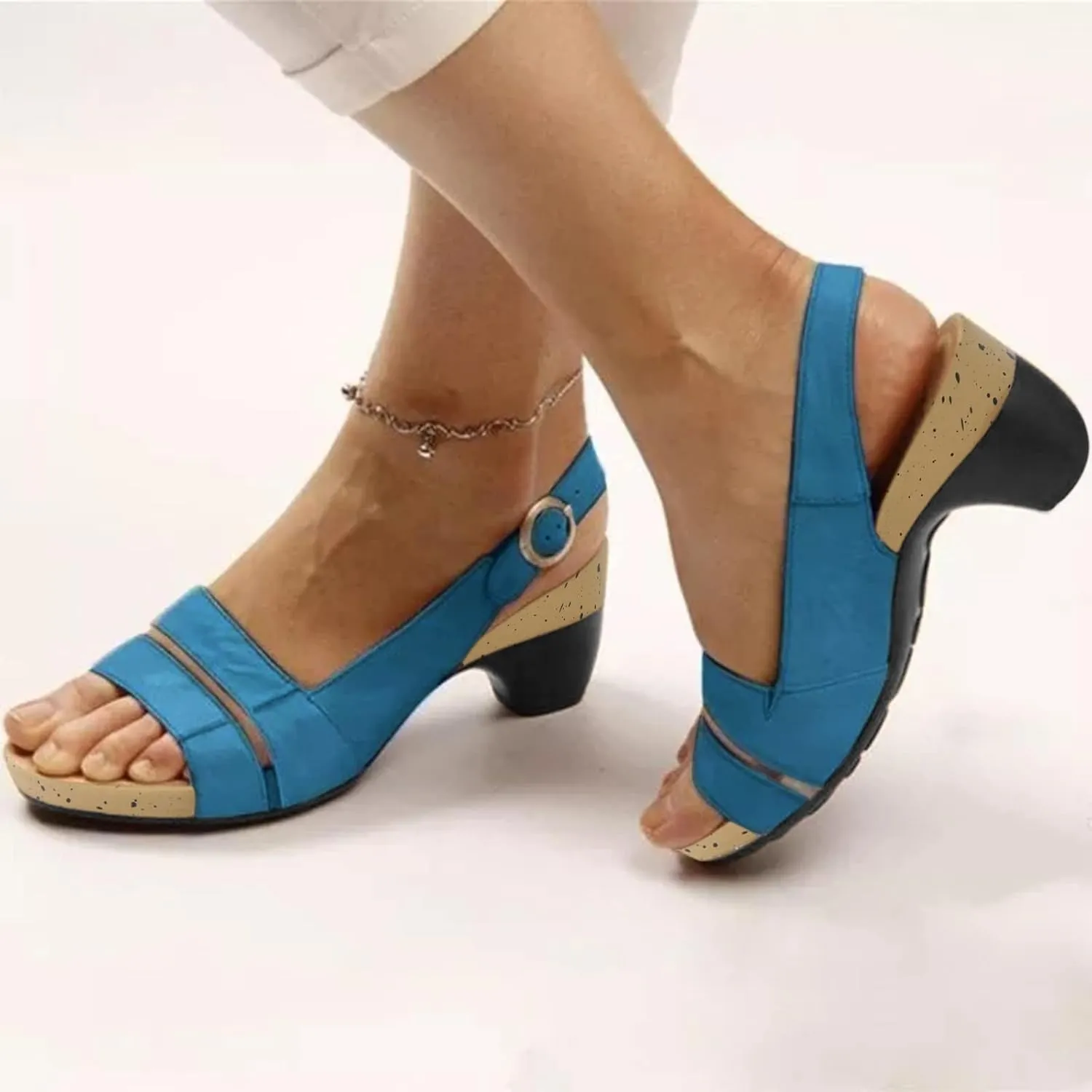 Eduavar Wedge Sandals for Women, Womens Sandals Orthopedic Sandals Dressy Open Toe Low Heel Sandals with Ankle Strap