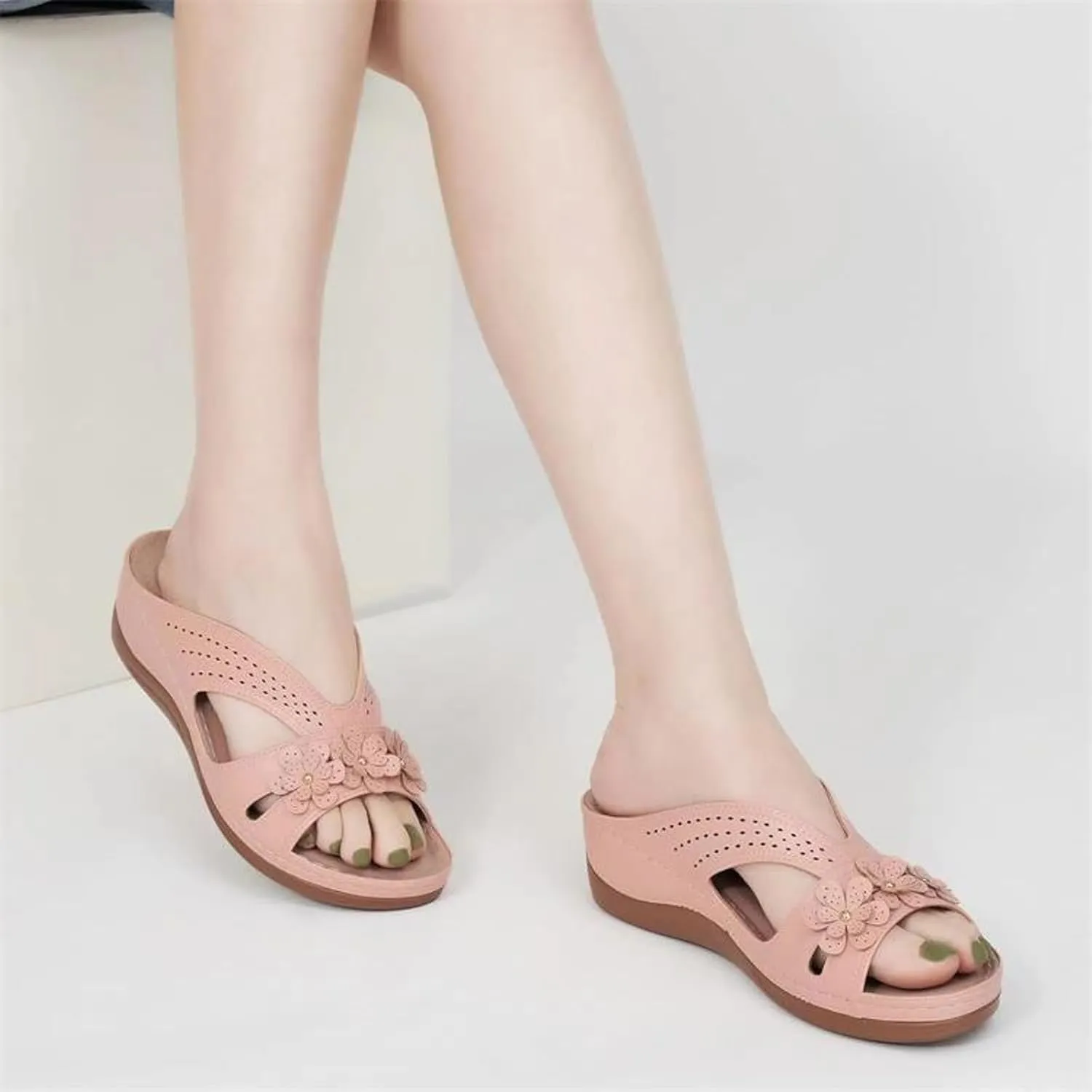Eduavar Womens Sandals Summer Fashion Orthotic Slides Ladies Lightweight Athletic Yoga Mat Slip On Thick Cushion Slippers