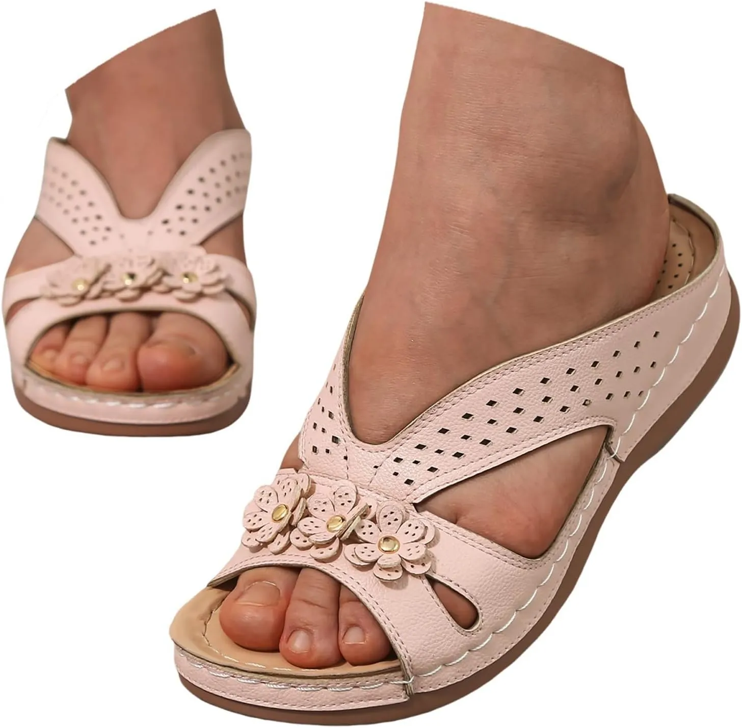 Eduavar Womens Sandals Summer Fashion Orthotic Slides Ladies Lightweight Athletic Yoga Mat Slip On Thick Cushion Slippers