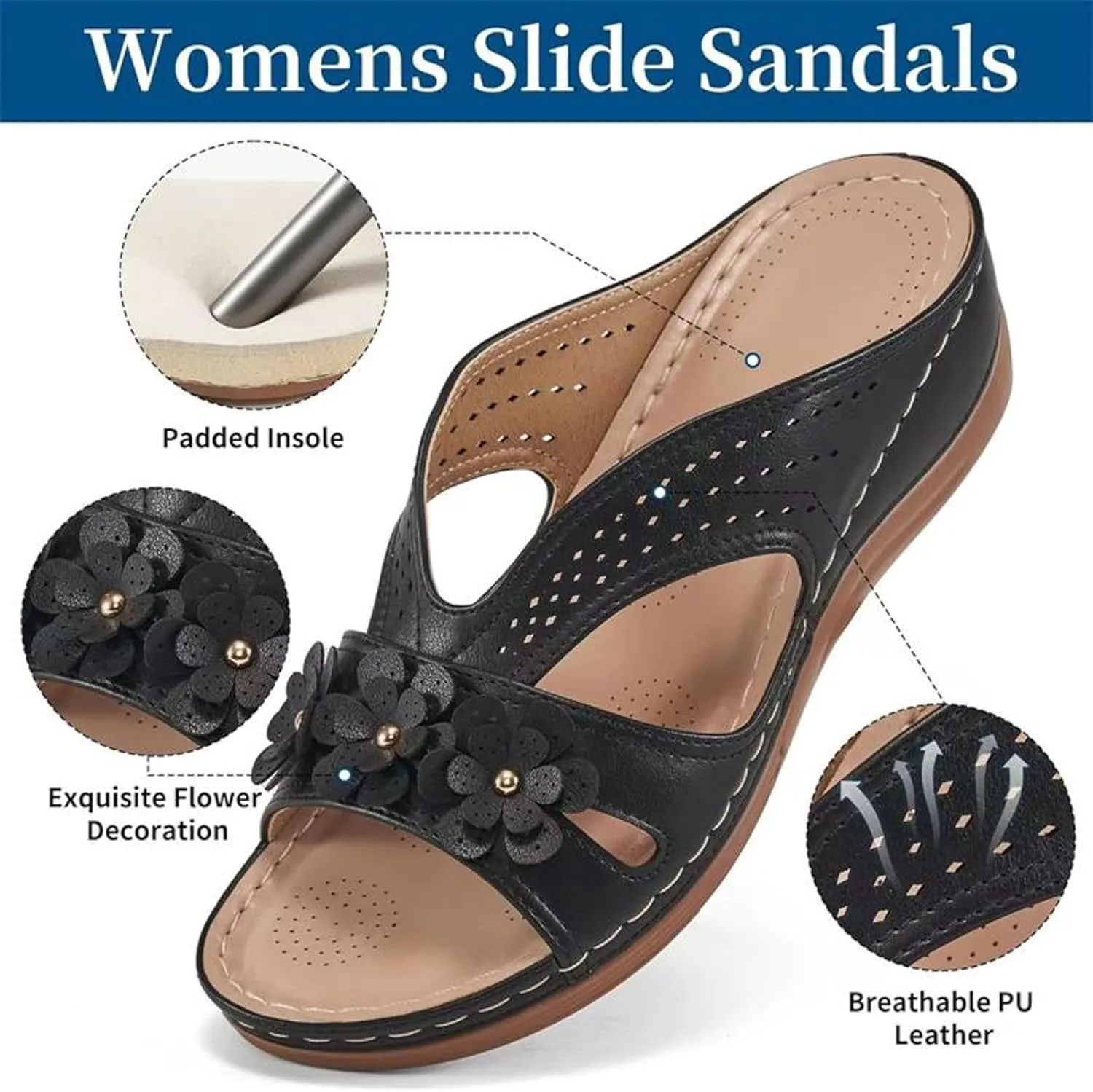 Eduavar Womens Sandals Summer Fashion Orthotic Slides Ladies Lightweight Athletic Yoga Mat Slip On Thick Cushion Slippers