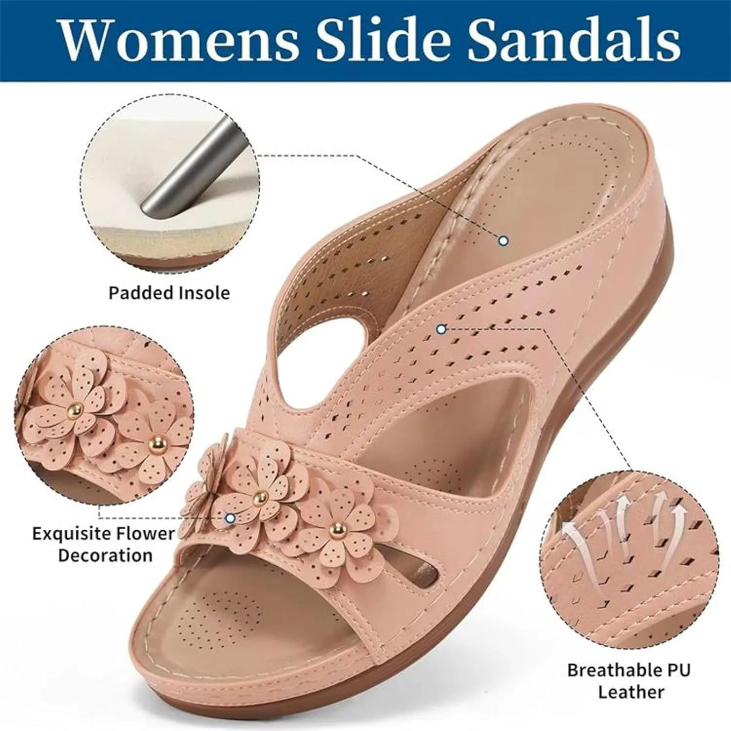 Eduavar Womens Sandals Summer Fashion Orthotic Slides Ladies Lightweight Athletic Yoga Mat Slip On Thick Cushion Slippers
