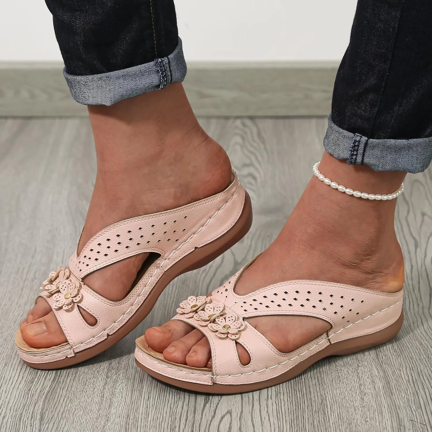 Eduavar Womens Sandals Summer Fashion Orthotic Slides Ladies Lightweight Athletic Yoga Mat Slip On Thick Cushion Slippers