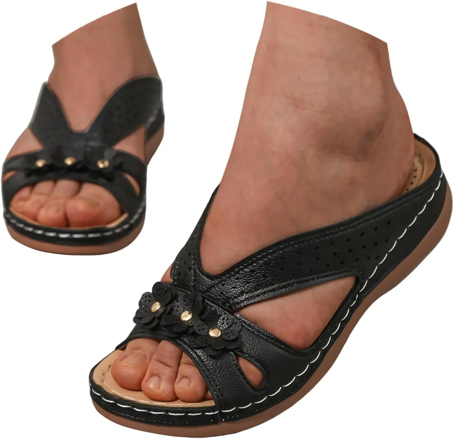 Eduavar Womens Sandals Summer Fashion Orthotic Slides Ladies Lightweight Athletic Yoga Mat Slip On Thick Cushion Slippers