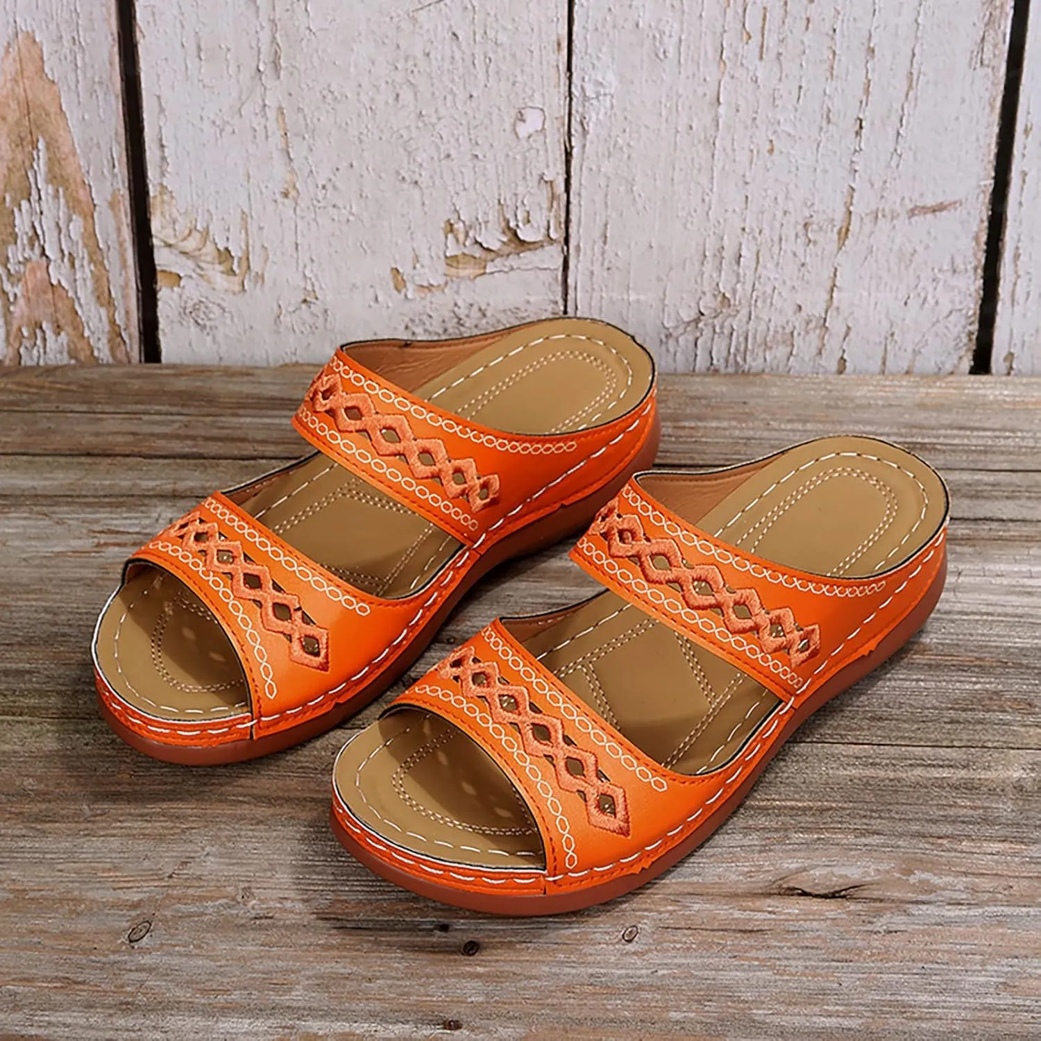 Eduavar Womens Wedge Sandals, Orthopedic Sandals for Women Retro Sandals Open Toe Anti-Slip Comfy Walking Sandals