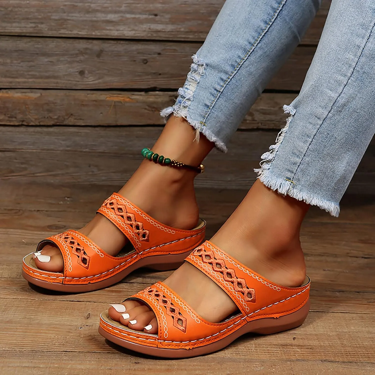 Eduavar Womens Wedge Sandals, Orthopedic Sandals for Women Retro Sandals Open Toe Anti-Slip Comfy Walking Sandals