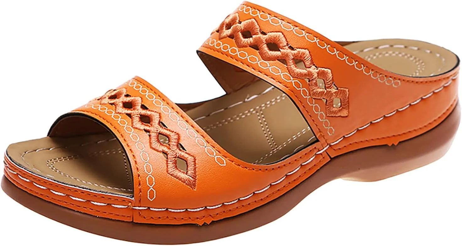 Eduavar Womens Wedge Sandals, Orthopedic Sandals for Women Retro Sandals Open Toe Anti-Slip Comfy Walking Sandals