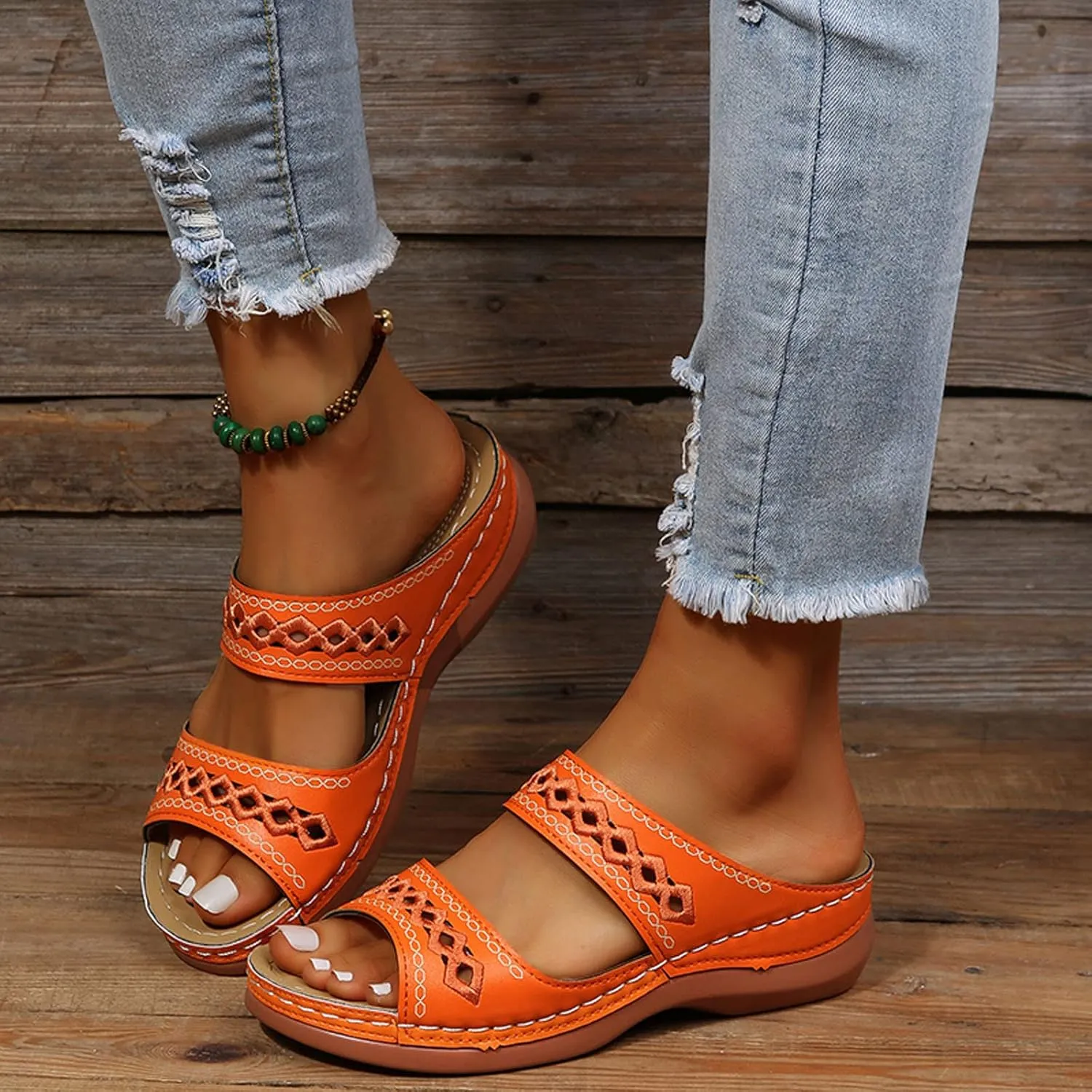 Eduavar Womens Wedge Sandals, Orthopedic Sandals for Women Retro Sandals Open Toe Anti-Slip Comfy Walking Sandals