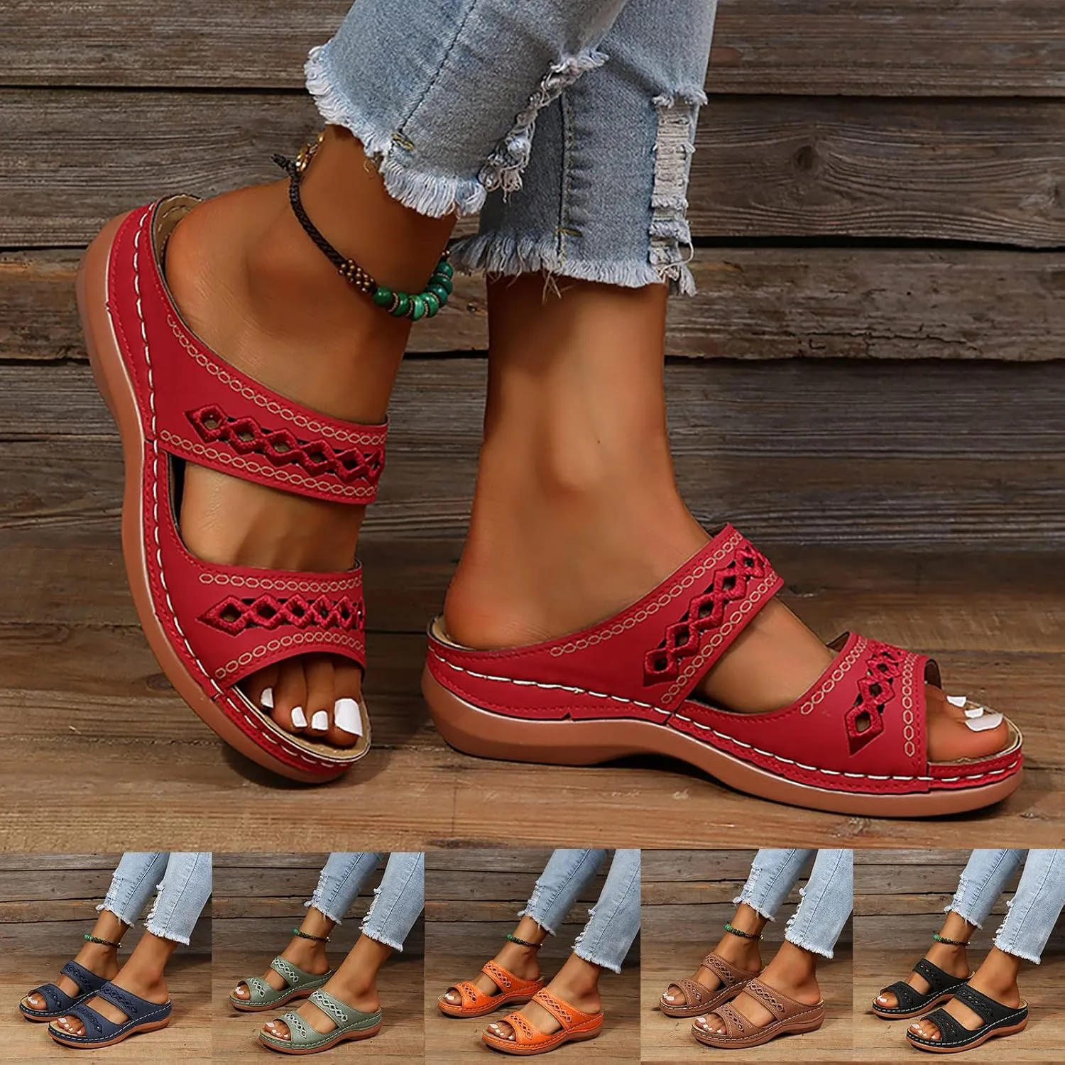 Eduavar Womens Wedge Sandals, Orthopedic Sandals for Women Retro Sandals Open Toe Anti-Slip Comfy Walking Sandals
