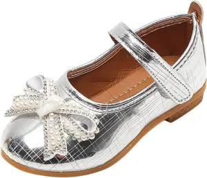 EnJoCho Casual Shoes for Girls Fashion Autumn Girls Casual Shoes Flat Lightweight Pearl Rhinestone Bow Cute Dress Shoes