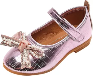 EnJoCho Casual Shoes for Girls Fashion Autumn Girls Casual Shoes Flat Lightweight Pearl Rhinestone Bow Cute Dress Shoes