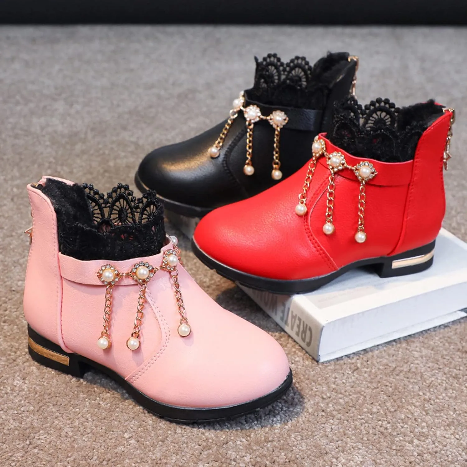 EnJoCho Children Casual Shoes Girls Baby Fragile Strap Ankle Boot Soft Snow Boots Kids Breathable Shoes 4-12 Years