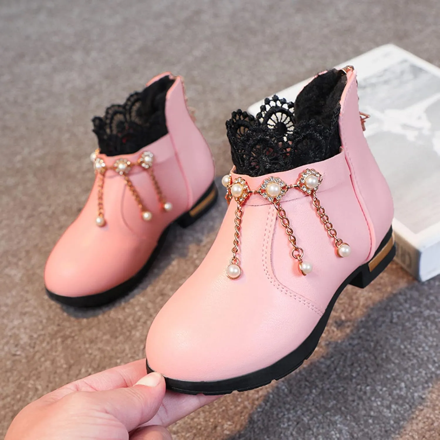 EnJoCho Children Casual Shoes Girls Baby Fragile Strap Ankle Boot Soft Snow Boots Kids Breathable Shoes 4-12 Years
