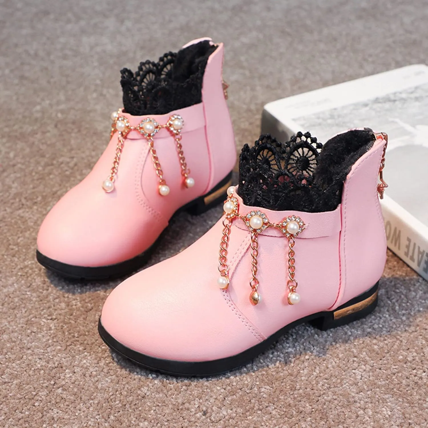 EnJoCho Children Casual Shoes Girls Baby Fragile Strap Ankle Boot Soft Snow Boots Kids Breathable Shoes 4-12 Years