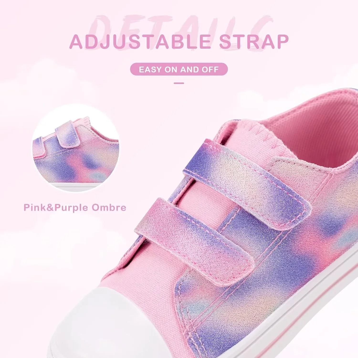 EUXTERPA Kids Toddler Sneakers Boys Girls Canvas Shoes Walking Sneaker with Easy Fasten Strap
