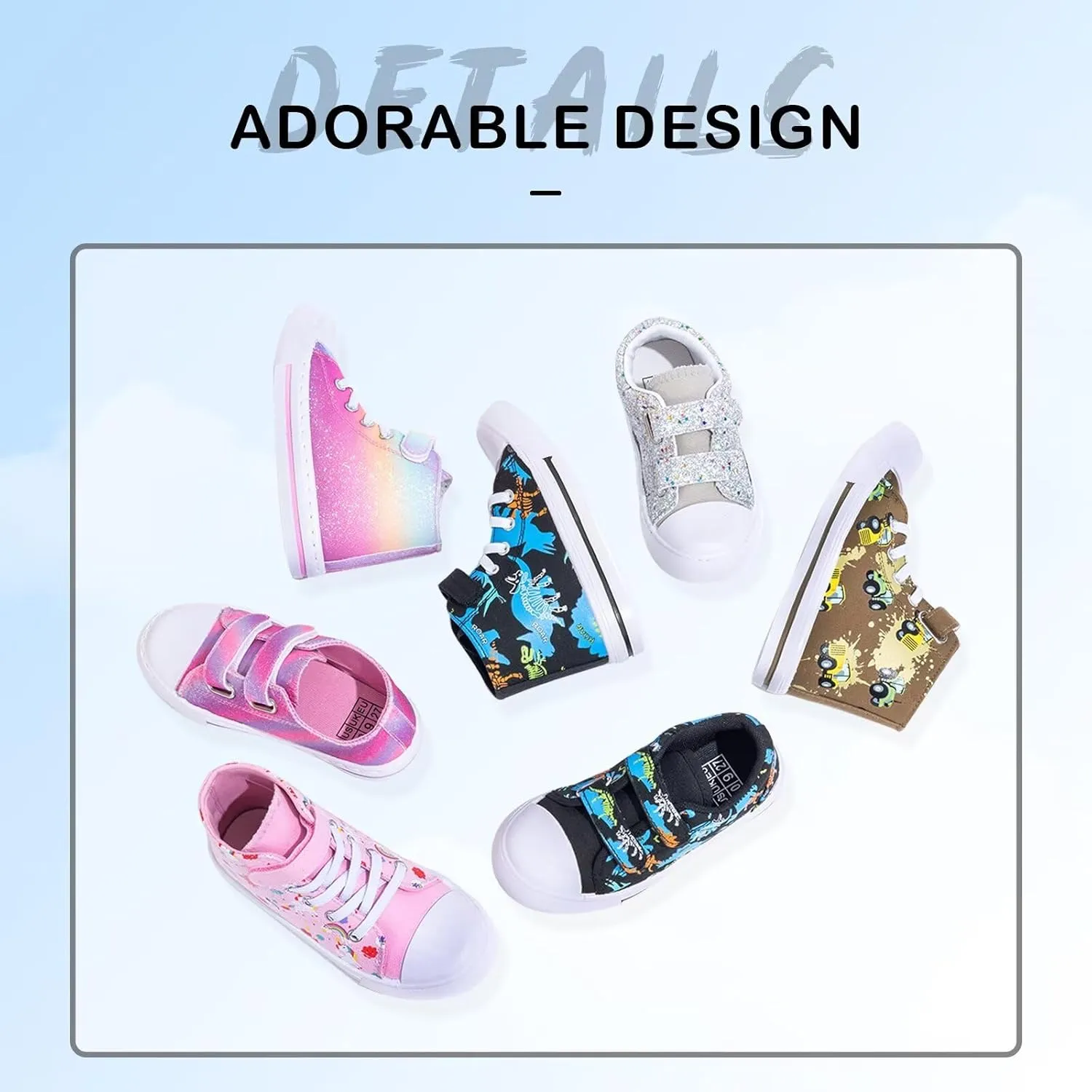 EUXTERPA Kids Toddler Sneakers Boys Girls Canvas Shoes Walking Sneaker with Easy Fasten Strap