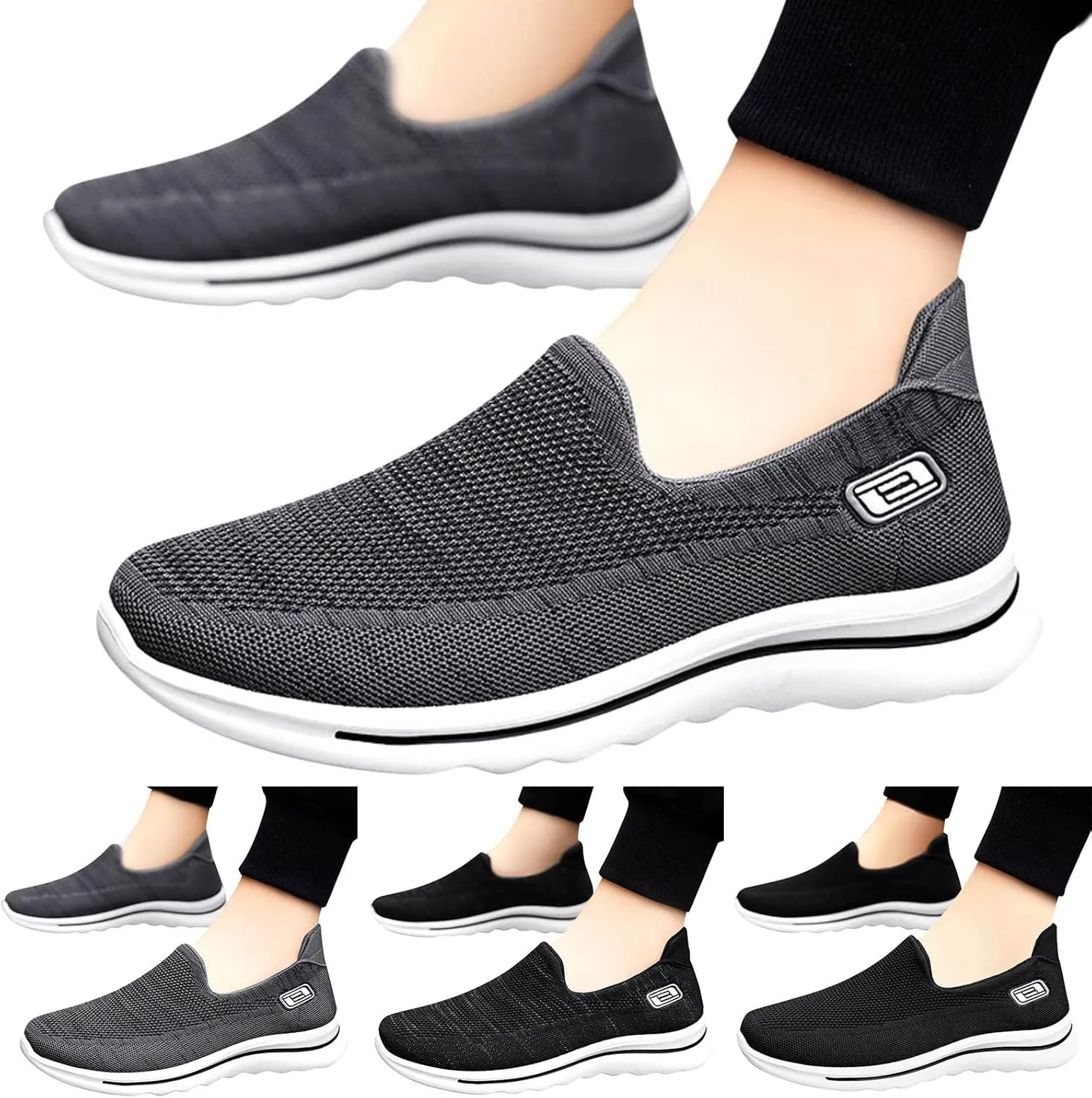 Fashion Summer Men Sports Shoes Flat Soft Bottom Non Slip Mesh Breathable Comfortable Slip On Mens Sneaker
