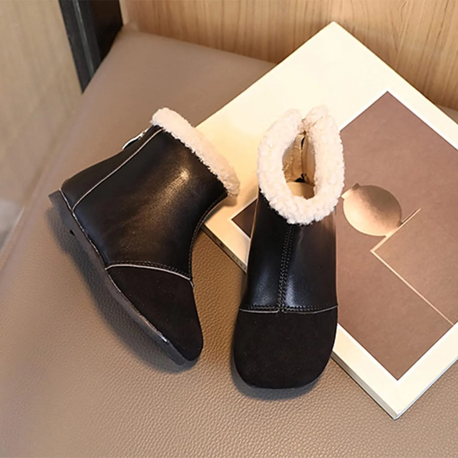 Fashion Winter Children Boots Boys And Girls Ankle Boots Flat Bottom Flat Heel Round Toe Solid Color Bling Boots Kids