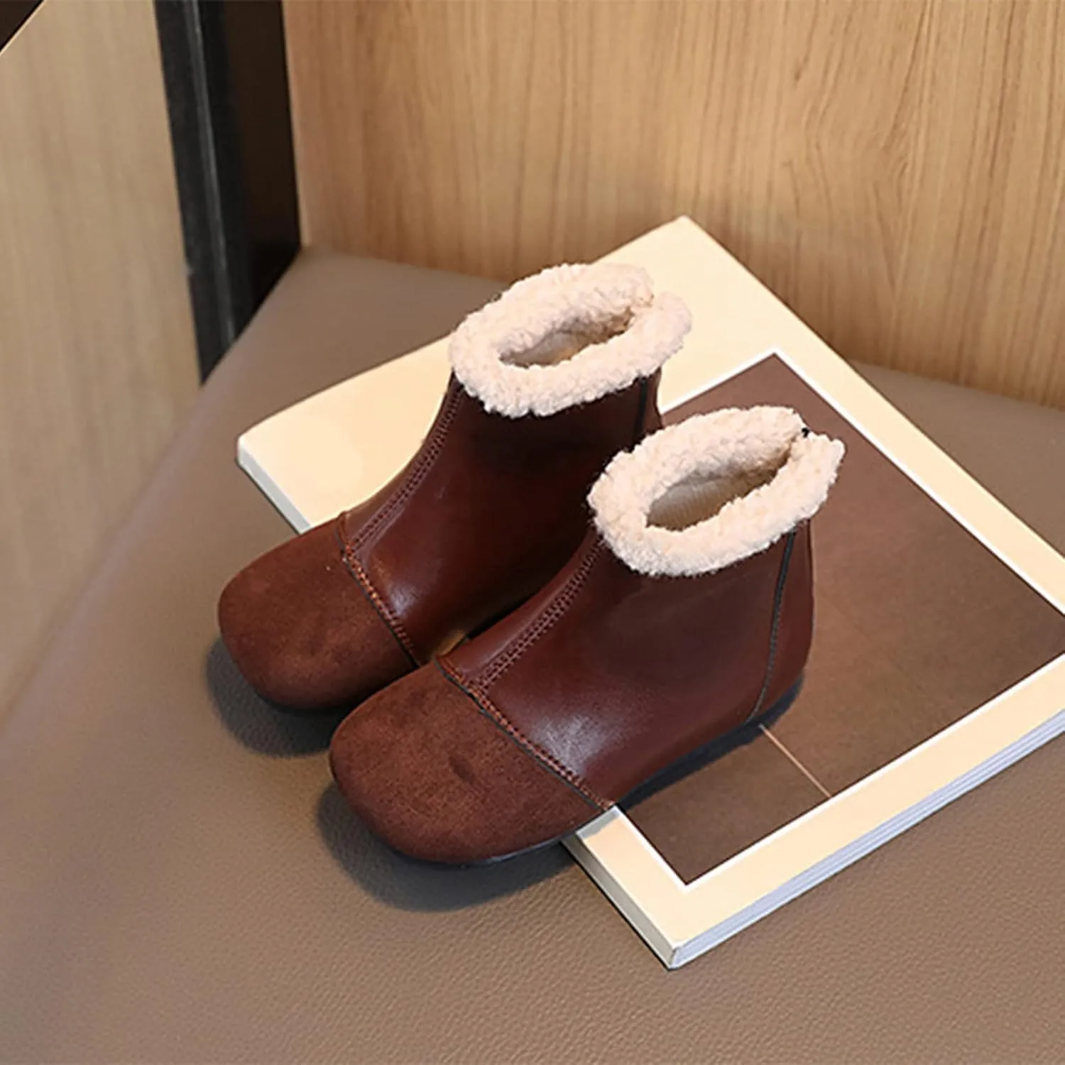 Fashion Winter Children Boots Boys And Girls Ankle Boots Flat Bottom Flat Heel Round Toe Solid Color Bling Boots Kids