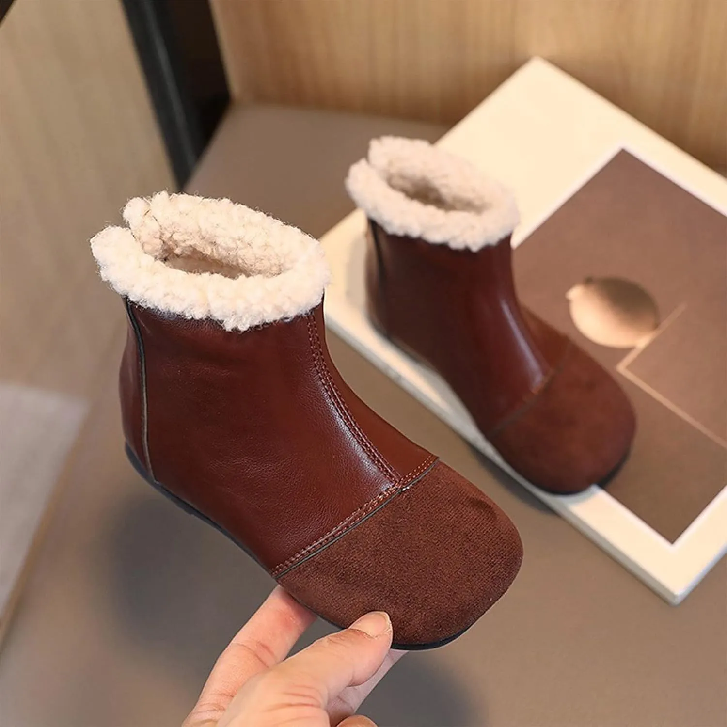 Fashion Winter Children Boots Boys And Girls Ankle Boots Flat Bottom Flat Heel Round Toe Solid Color Bling Boots Kids