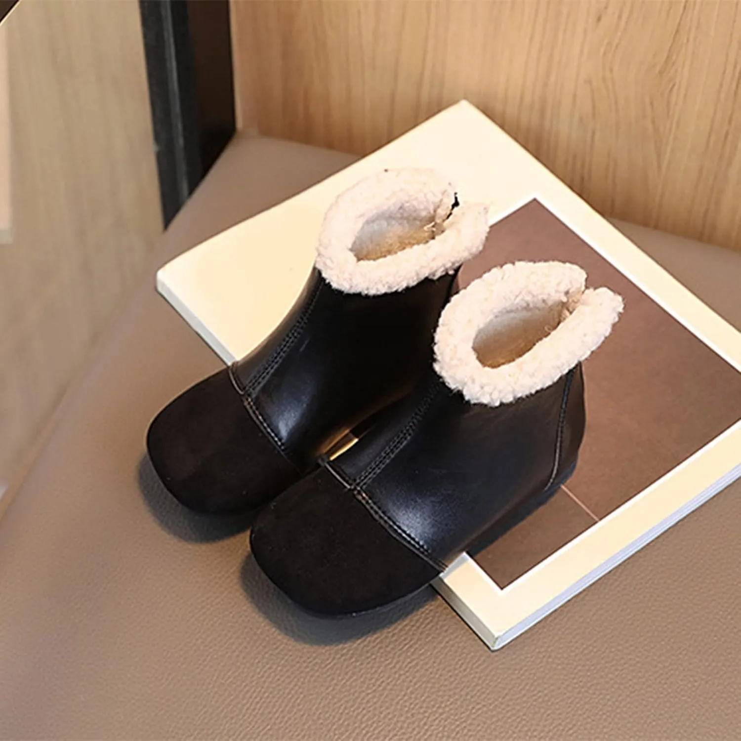 Fashion Winter Children Boots Boys And Girls Ankle Boots Flat Bottom Flat Heel Round Toe Solid Color Bling Boots Kids