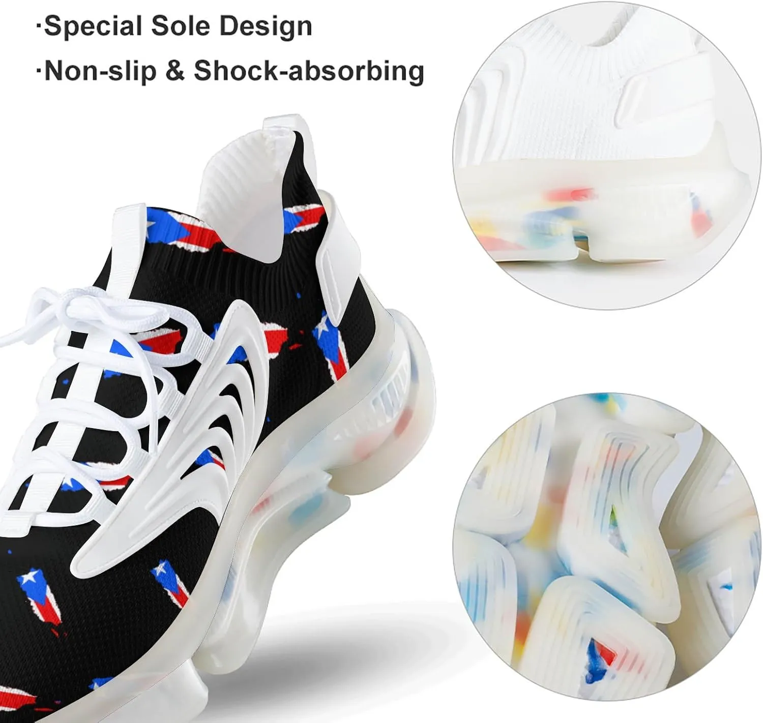 Flag Map of PR State Men's Running Shoes Lightweight Walking Shoe Breathable Sneaker