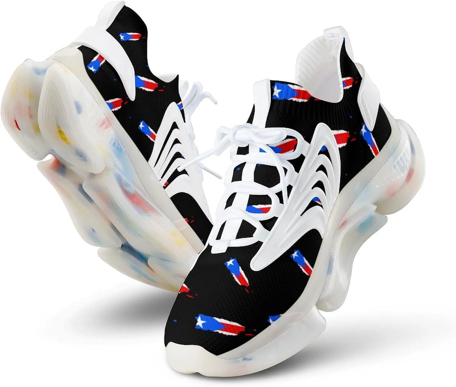 Flag Map of PR State Men's Running Shoes Lightweight Walking Shoe Breathable Sneaker