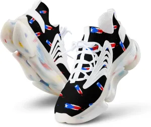 Flag Map of PR State Men's Running Shoes Lightweight Walking Shoe Breathable Sneaker