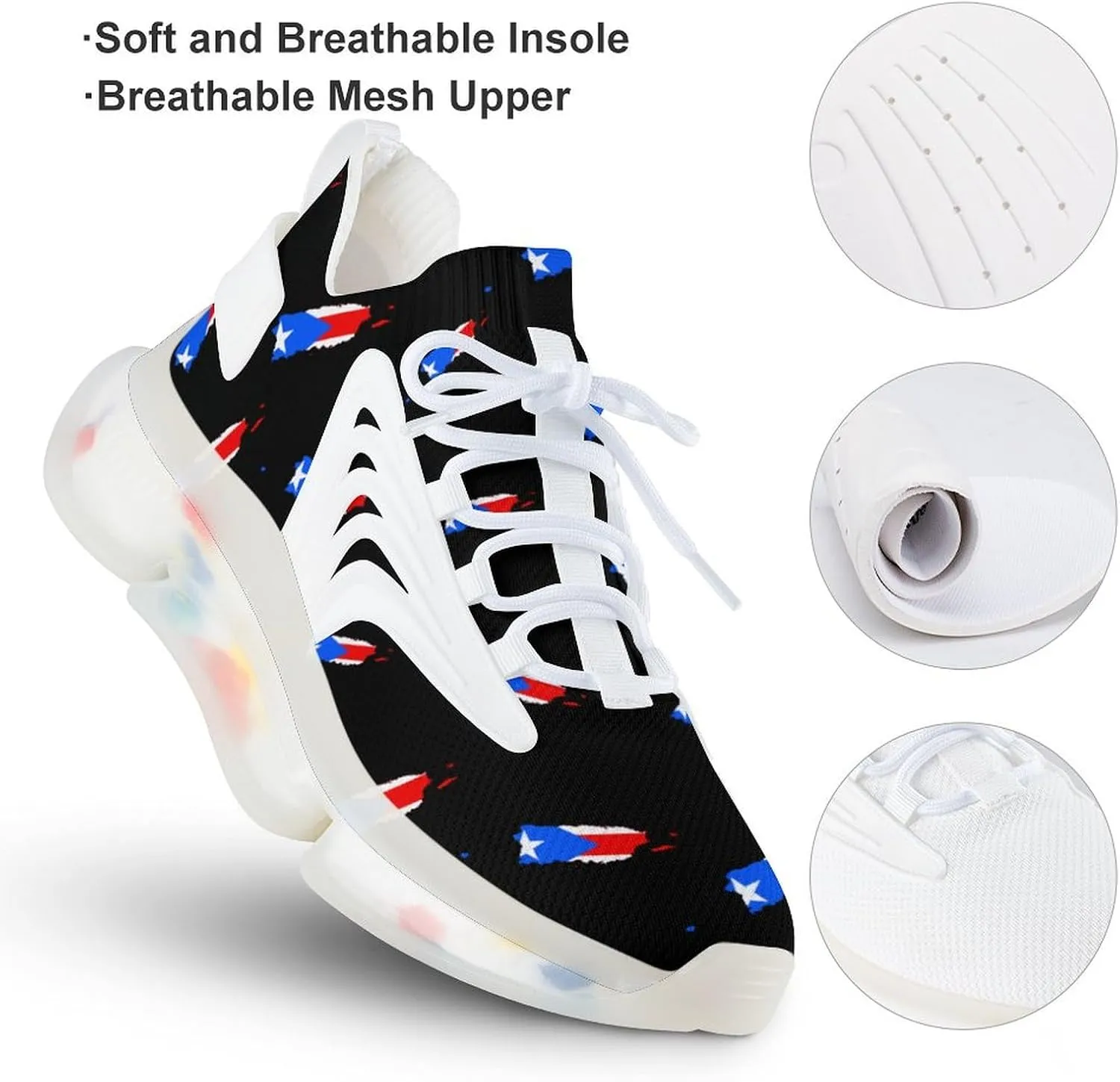 Flag Map of PR State Men's Running Shoes Lightweight Walking Shoe Breathable Sneaker