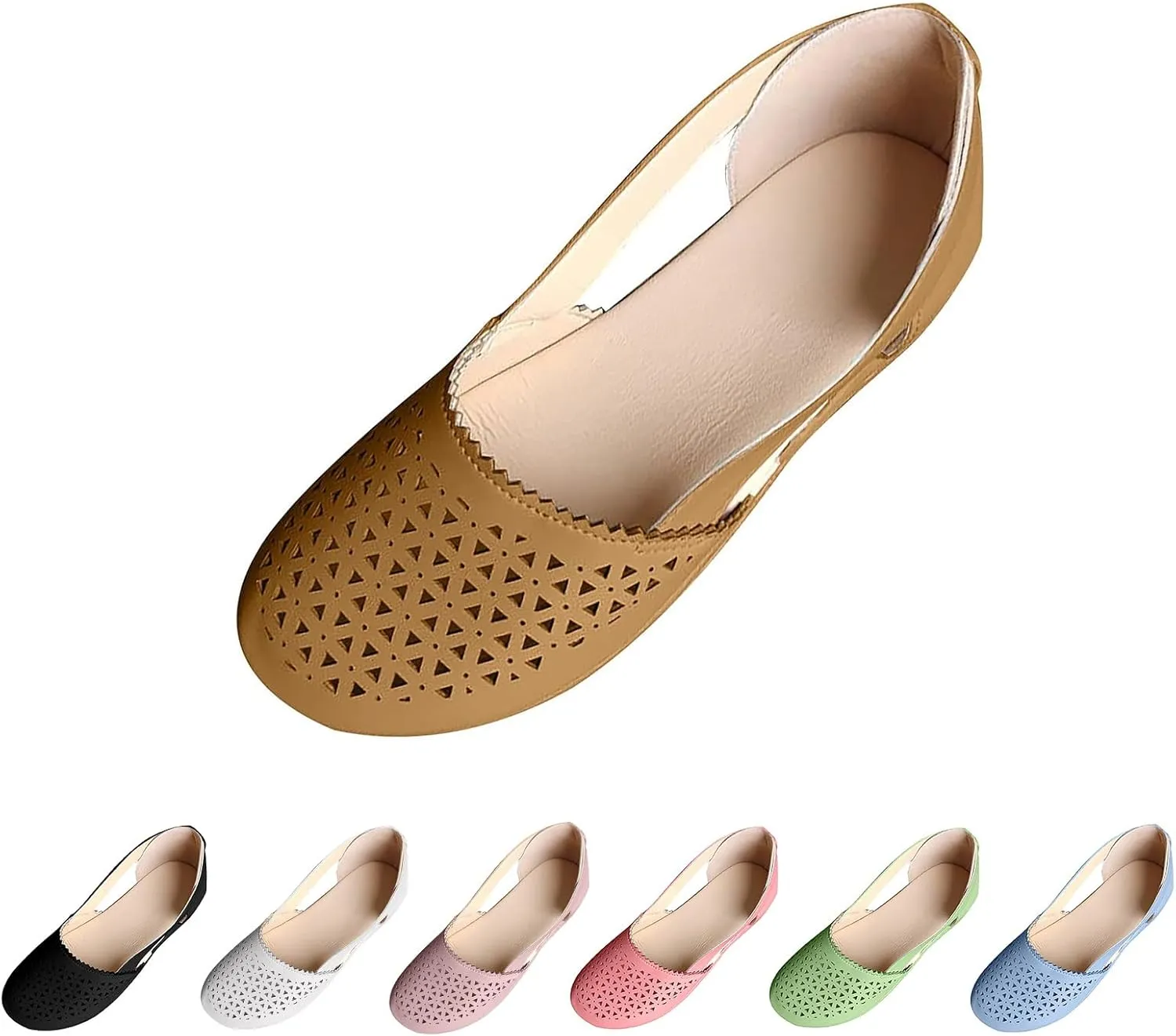 Flats for Women Baotou Hollow Wedge Sandals Low Heels Comfortable Vintage Slip on Shoes Breathable Elastic Sandal