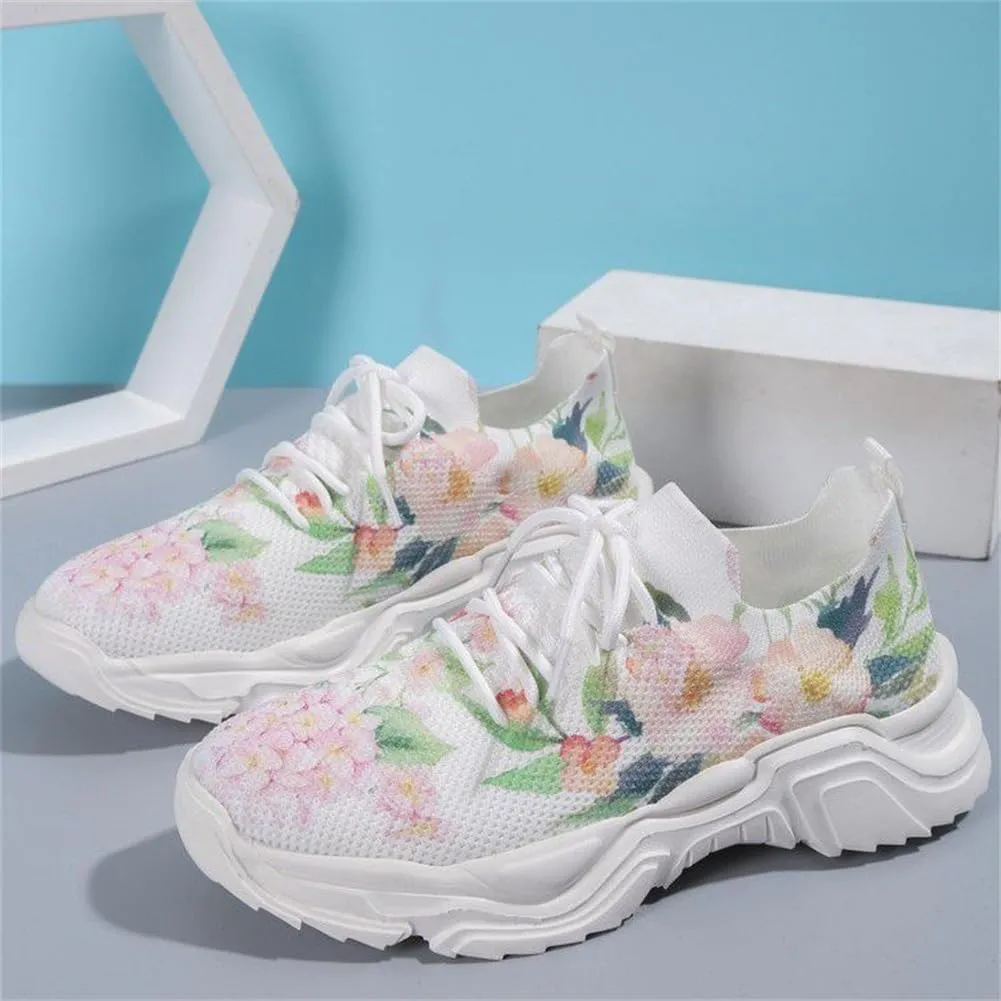 Floral Print Lace-Up Breathable Orthopedic Sneakers,Women's Mesh Breathable Sneakers,Anti-Slip Thick Soled Shoes.