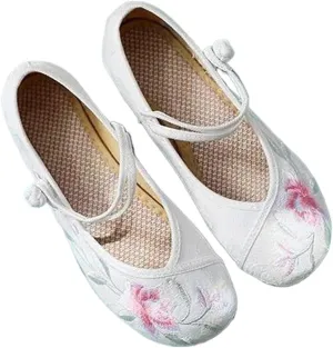 Flower Embroidered Women Comfortable Canvas Ballet Flats Instep Buckles Ladies Casual Flat Shoes