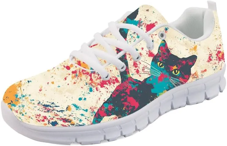 Forchrinse Orange Cat on Bookshelf Print Tennis Sneakers Women's Cute Shoes Lightweight Athletic Sport Running Shoes