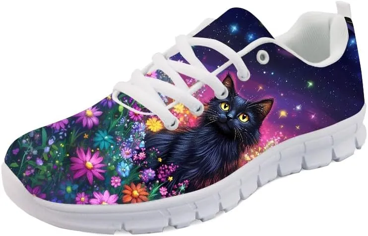 Forchrinse Orange Cat on Bookshelf Print Tennis Sneakers Women's Cute Shoes Lightweight Athletic Sport Running Shoes